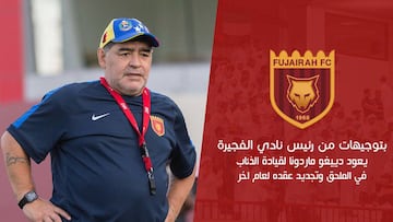 Maradona seguirá un año más como entrenador del Al Fujairah de Emiratos Árabes unidos.-