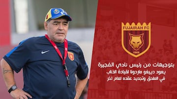 Maradona seguir&aacute; un a&ntilde;o m&aacute;s como entrenador del Al Fujairah de Emiratos &Aacute;rabes unidos.-