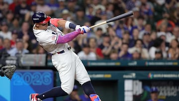 HOUSTON, TEXAS - MARCH 10: Aaron Judge #99 of Team United States takes an at bat against Team Italy in the sixth inning during the 2026 World Baseball Classic at Daikin Park on March 10, 2026 in Houston, Texas. Alex Slitz/Getty Images/AFP (Photo by Alex Slitz / GETTY IMAGES NORTH AMERICA / Getty Images via AFP)