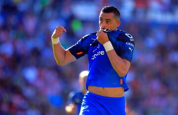 MEX8793. SAN LUIS POTOSÍ (MÉXICO), 17/07/2022.- Rogelio Funes Mori de Monterrey celebra un gol anotado al Atlético San Luis, durante un partido por la jornada 3 del torneo Apertura 2022 de la Liga MX hoy en el estadio Alfonso Lastras, en San Luis Potosí (México). EFE/Víctor Cruz
