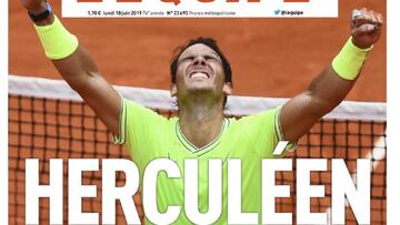 Portada de la edición impresa de L'Équipe del 10 de junio dedicada a Rafa Nadal tras su duodécimo título en Roland Garros.