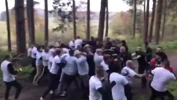 French and Dutch hooligans stage brutal arranged fight