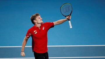 Tennis - ATP Cup - Ken Rosewall Arena, Sydney, Australia - January 10, 2020 Belgium's David Goffin celebrates winning his Quarter Final singles match against Spain's Rafael Nadal REUTERS/Edgar Su