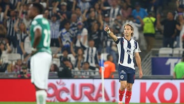 Monterrey's Spanish midfielder #10 Sergio Canales celebrates scoring his team's first goal during the Liga MX Clausura tournament football match between Monterrey and Leon at BBVA Stadium in Monterrey, Mexico on February 14, 2026. (Photo by Julio Cesar AGUILAR / AFP)