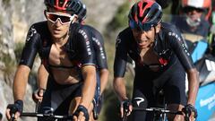 Team Ineos rider Colombia&#039;s Egan Bernal (R) climbs the Grand Colombier pass behind the leader&#039;s group during the 15th stage of the 107th edition of the Tour de France cycling race, 175 km between Lyon and Grand Colombier, on September 13, 2020. 