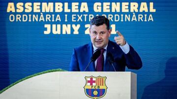 El vicepresidente económico del FC Barcelona, Eduard Romeu, en la Asamblea General Ordinaria y Extraordinario del club blaugrana realizada el 20 de junio de 2021 en el Camp Nou.