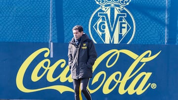 Marcelino, durante el entrenamiento de hoy.