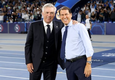 Carlo Ancelotti y Rudi Garcia, entrenadores del Real Madrid y Nápoles respectivamente.