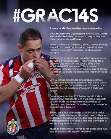 Chivas oficializa la baja de Javier Hernández