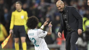 Marcelo celebró con Zidane su gol ante el PSG.