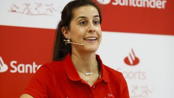 La jugadora espa&ntilde;oal de b&aacute;dminton Carolina Mar&iacute;n, durante un evento de Santander Talks.
  