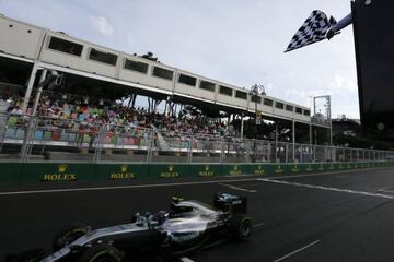 Rosberg takes the chequered flag in Baku.