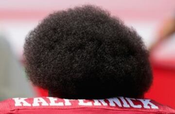 Esta imagen muestra el pelo del  quaterback de San Francisco Colin Kaepernik. 