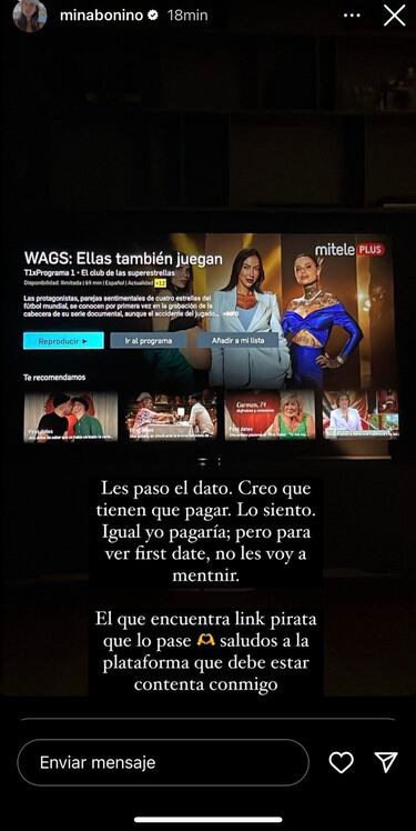 Mina Bonino, sobre WAGS: Ellas tambin juegan: Yo solo pagara por ver First Dates