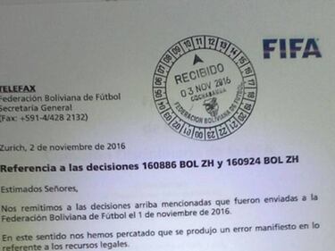 Bolivia dice que recupera los puntos y la FIFA lo niega