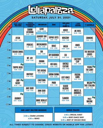 Horarios del 31 de julio para el Lollapalooza 2021.