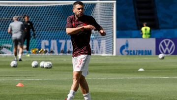 Jordi Alba, en el calentamiento del España-Eslovaquia.