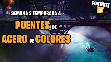 Desaf&iacute;o de Fortnite: pasa por debajo de puentes de acero de distintos colores con una lancha motora