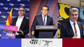 Los tres aspirantes a ser presidente del FC Barcelona en las elecciones del 7 de marzo; V&iacute;ctor Font, Toni Freixa y Joan Laporta (de izquierda a derecha)
 EUROPA PRESS
 28/02/2021