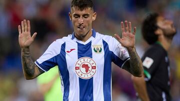 LEGANES, SPAIN - SEPTEMBER 29: Dani Raba of CD Leganes celebrates after scoring his team's second goal with team mates during the LaLiga Hypermotion match between CD Leganes and Racing de Santander at Estadio Municipal de Butarque on September 29, 2023 in Leganes, Spain. (Photo by Manu Reino/DeFodi Images via Getty Images)