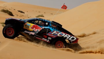 Rallying - Dakar Rally - Stage 10 - Haradh to Shubaytah - Saudi Arabia - January 15, 2025 Ford M-Sport's Mattias Ekstrom and Emil Bergkvist in action during stage 10 REUTERS/Hamad I Mohammed