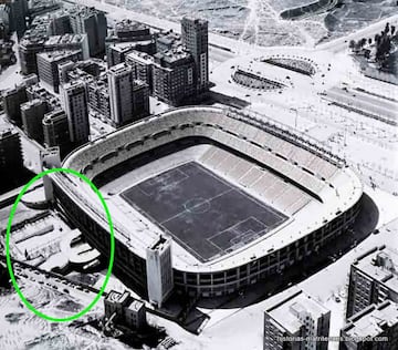 Vista aérea del estadio del Real Madrid donde se puede ver lo que se conoce hoy como la Esquina del Bernabéu.