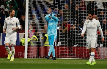 Keylor Navas reacts after his error saw Real Betis take the lead at the Bernabéu on Sunday.