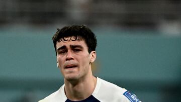 USA's forward #07 Giovanni Reyna reacts at the end of the Qatar 2022 World Cup round of 16 football match between the Netherlands and USA at Khalifa International Stadium in Doha on December 3, 2022. (Photo by Jewel SAMAD / AFP)