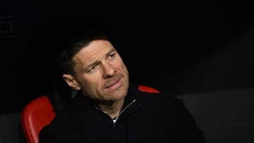 Bayer Leverkusen's Spanish head coach Xabi Alonso reacts from the bench prior to the UEFA Champions League last 16, second leg, football match between Bayer Leverkusen and Bayern Munich in Leverkusen, western Germany on March 11, 2025. (Photo by INA FASSBENDER / AFP)