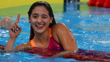 Swimming - XVIII Pan American Games - Lima 2019 - Women&#039;s 800m Freestyle finals - Aquatic Center, Lima, Peru - August 8, 2019 - Argentina&#039;s Delfina Pignatiello smiles after competing in the Women&#039;s 800m Freestyle finals. REUTERS/Pilar Olivares