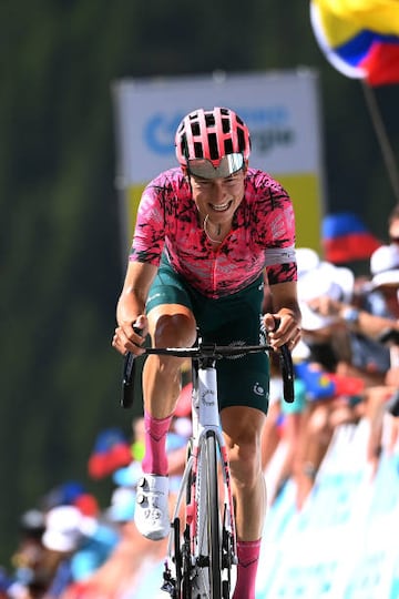 MALBUM, SWITZERLAND - JUNE 18: Neilson Powless of United States and Team EF Education - Easypost crosses the finishing line during the 85th Tour de Suisse 2022 - Stage 7 a 194,6km stage from Ambri to Malbun 1560m / #tourdesuisse2022 / #WorldTour / on June 18, 2022 in Malbun, Switzerland. (Photo by Tim de Waele/Getty Images)