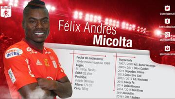Félix Micolta deja al Puebla y llega al América de Cali