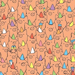 Reto visual: Halla a los tres cerditos sin gorro en la fiesta