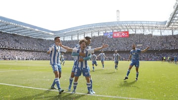 Mario Soriano, celebrando un gol con el Deportivo.