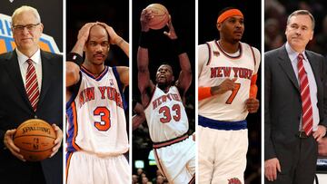 Phil Jackson, Stephon Marbury, Pat Ewing, Carmelo Anthony y Mike D&#039;Antoni, de izquierda a derecha