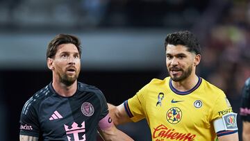 Lionel Messi of Inter Miami and Henry Martin of America during the match between Inter Miami and America as part of the friendly match, at Allegiant Stadium on January 18, 2025 in Las Vegas, Nevada, United States.