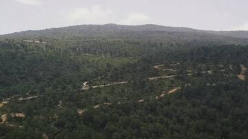 Vista aérea de La Fenasosa Bike Park (Alicante), rodeado de árboles.