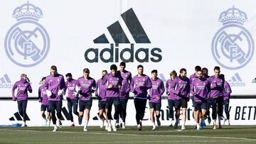 Los jugadores del Real Madrid, durante su último entrenamiento en Valdebebas.