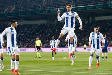 El defensa del Leganés Sergio González celebra su gol, que le dió la victoria al equipo pepinero.