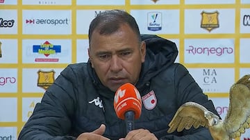 Harold Rivera en rueda de prensa tras la derrota de Santa Fe ante Águilas por Liga BetPlay.