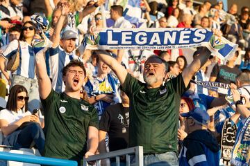 Aficionados del Leganés durante la reciente visita del Espanyol. 