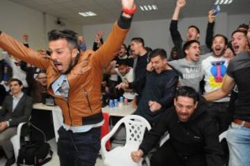 Los jugadores del la Cultural Leonesa celebrando que se enfrentarán al Real Madrid en los dieciseisavos de la Copa del Rey.