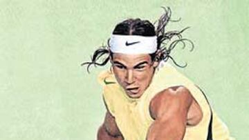 <b>GUERRERO. </b>Rafa Nadal estrenó pantalón de camuflaje sobre la pista verde.