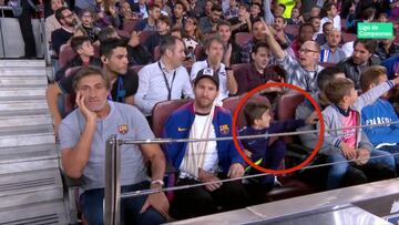Lo que no se vio: la reacción del hijo de Messi al ver que le enfocaban con su padre