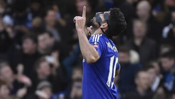 Diego Costa celebrates scoring the first goal for Chelsea