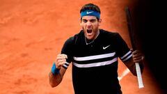 EPA2213. PAR&Iacute;S (FRANCIA), 04/06/2018.- El tenista argentino Juan Mart&iacute;n Del Potro celebra tras ganar al estadounidense John Isner en su partido de octavos de final del torneo de Roland Garros, en Par&iacute;s, Francia, hoy, 4 de junio de 201