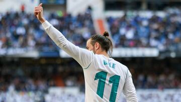 Gareth Bale of Real Madrid celebrates the goal during the Santander League, La Liga, soccer match played at Santiago Bernabeu Stadium, Madrid, Spain, between Real Madrid and CD Leganes, April 28, 2018.