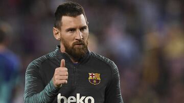 Messi, en el calentamiento del partido entre Barcelona e Inter.