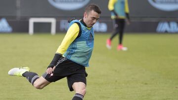 Iago Aspas durante el entrenamiento del Celta dos d&iacute;as antes de enfrentarse a Las Palmas. 