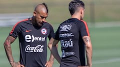 ****COBERTURA DISPONIBLE SOLO PARA CLIENTES ESPECIALMENTE ABONADOS*****  Futbol, entrenamiento de la seleccion chilena en Miami  El jugador de la seleccion chilena Arturo Vidal es fotografiado durante el entrenamiento realizado en las cacnhas del hotel Sawgrass Grand.  Chile enfrentara a Mexico el proximo martes en Queretaro.  13/10/2018  Leandro Mendez/Photosport   Football, Chilean National team training session  Chilean National team player Arturo Vidal is pictured during the evening training session at the Sawgrass Grand hotel.  Chile will face Mexico in a friendly match next tusday in Queretaro, Mexico.  13/10/2018  Leandro Mendez/Photosport